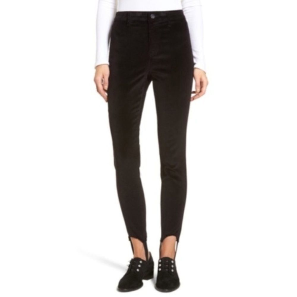 NWT STONE ROW Black Velvet Stirrup Leggings 32